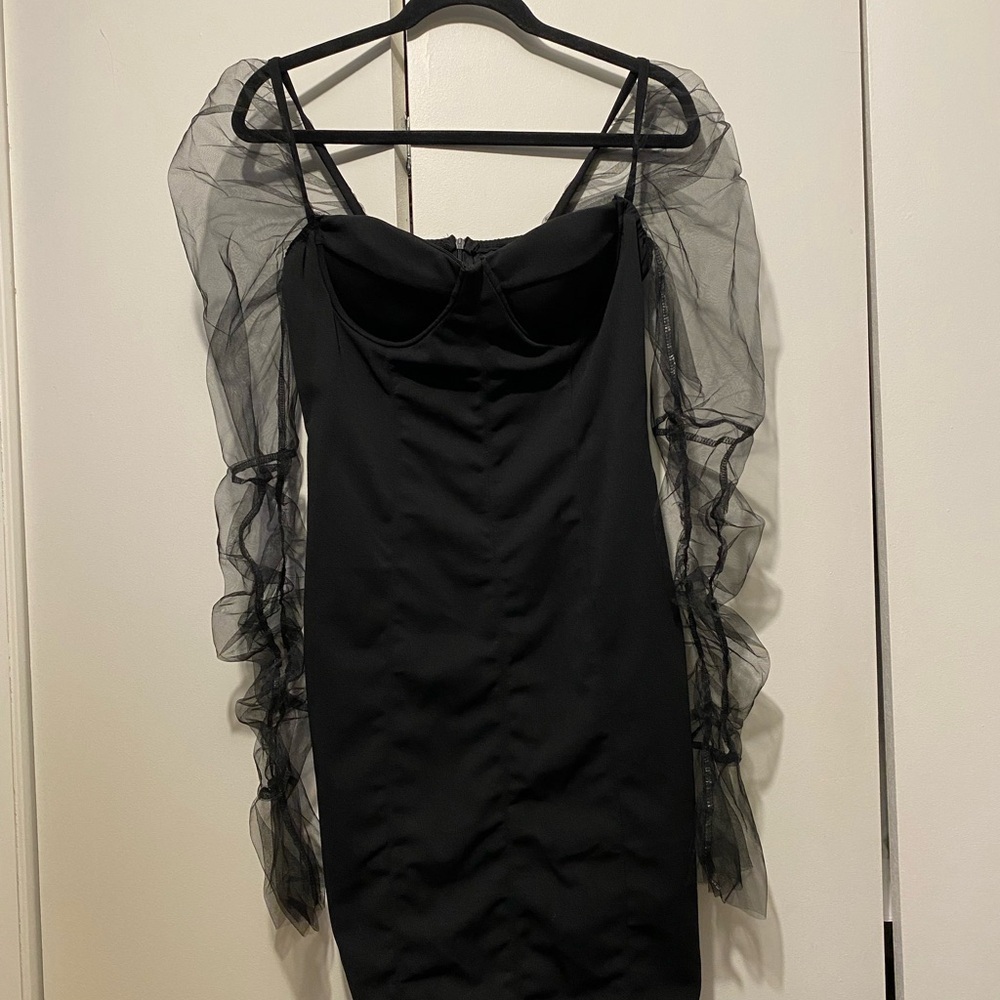 Elegant Black Dress with Sheer Sleeves
